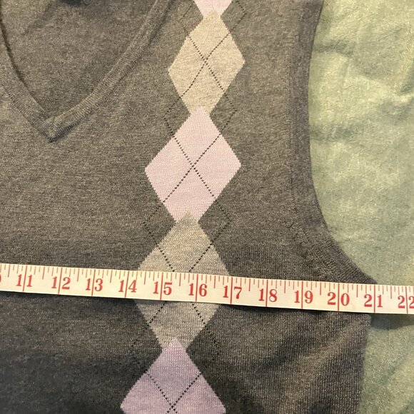 Jones New York Merino Wool Sweater Vest Mens L Argyle Gray Academia Grandpa Knit - Picture 5 of 6